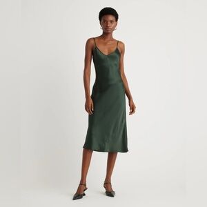 Quince 100% Washable Silk Slip Dress - Forest Green - Size Large